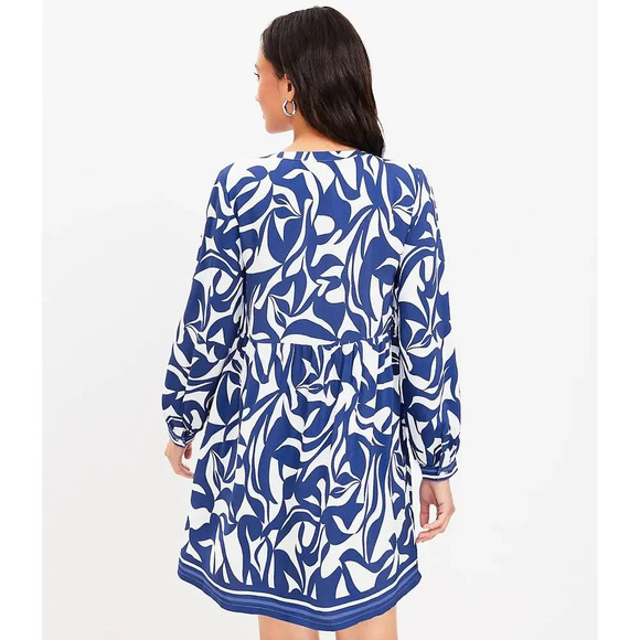 Loft Abstract Swirl Button Tiered Swing Dress NWT coastal tomatogirl - Picture 2 of 8